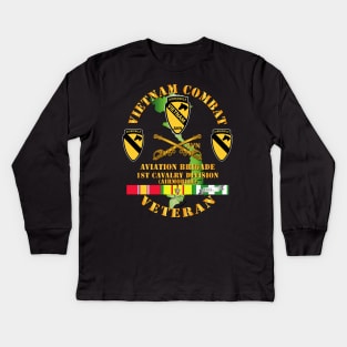 Vietnam Combat Cavalry Veteran w  Aviation Brigade - 1st Cav Div Kids Long Sleeve T-Shirt